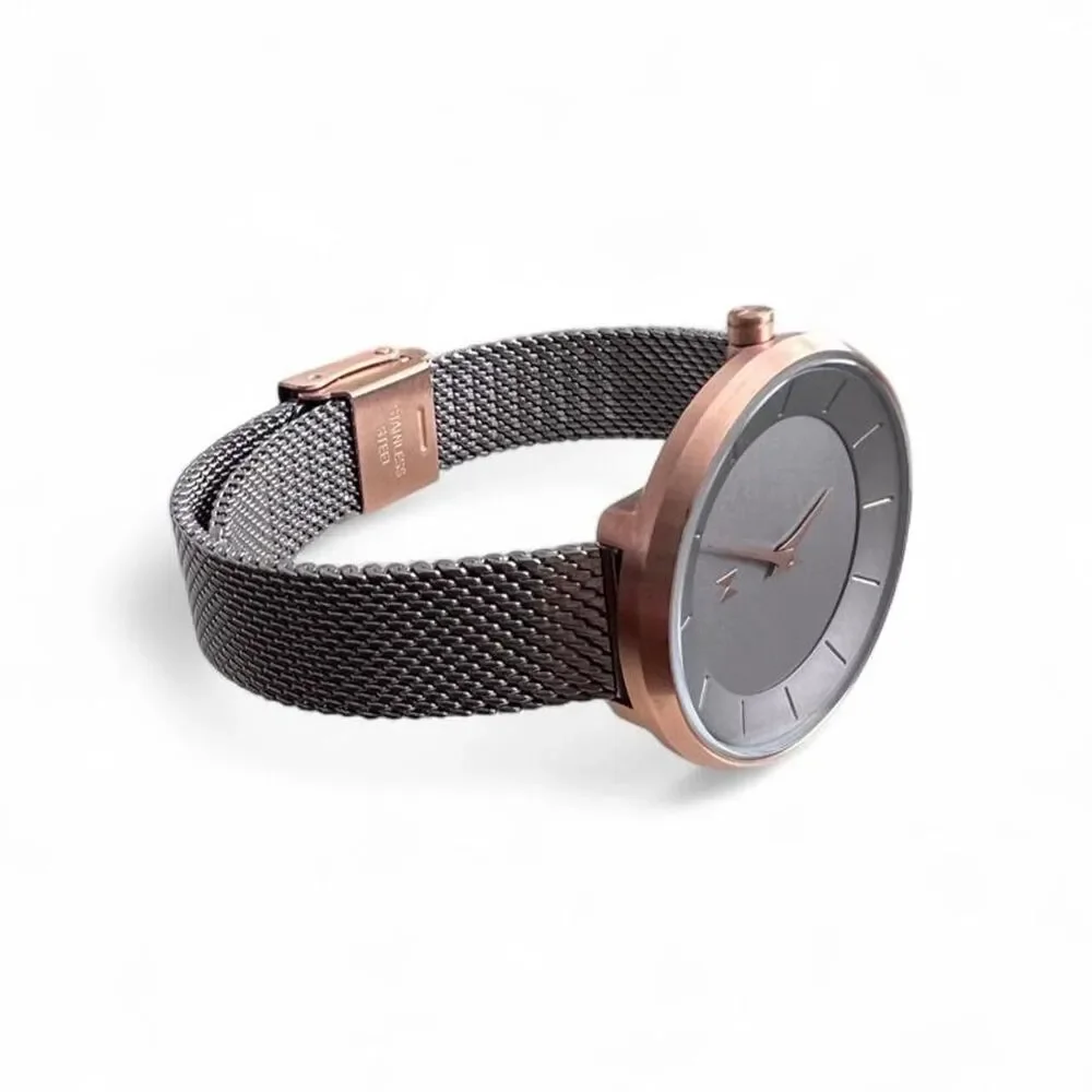 Rose Gold & Silver Dark Metal Watch